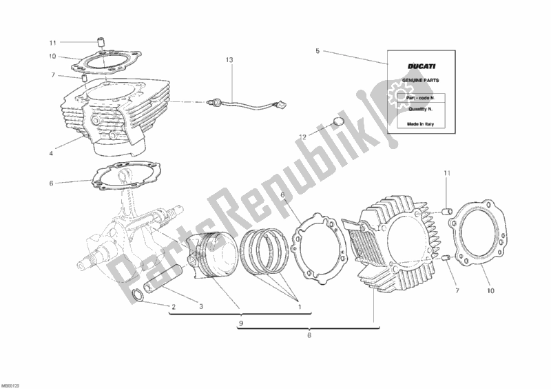 Tutte le parti per il Cilindro - Pistone del Ducati Monster 1100 ABS 2010